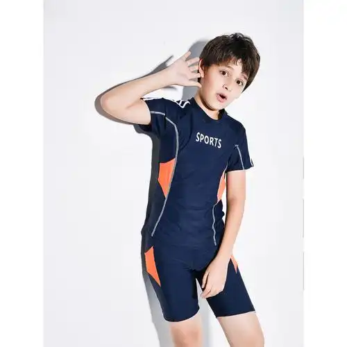 七色王国胖男孩儿童分体平角泳裤中大童青少年学生专业训练防晒速干