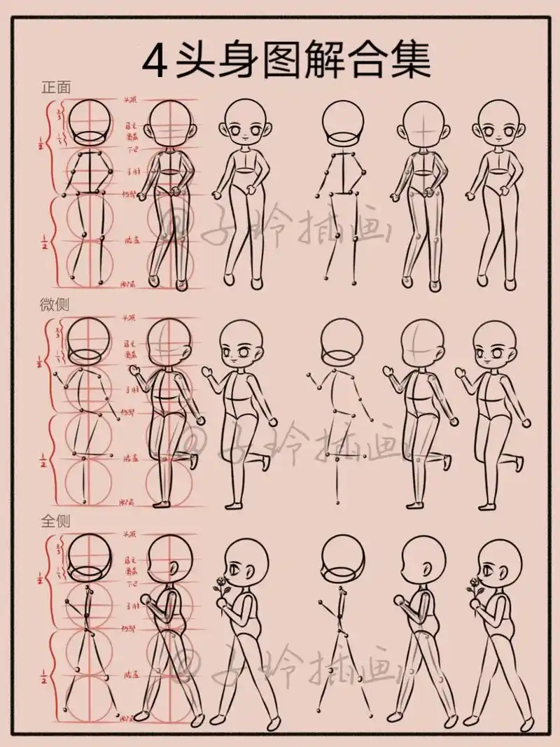 插画师怎样练成的4头身图解教程合集.零基础学画画 ~q版人物 - 抖音