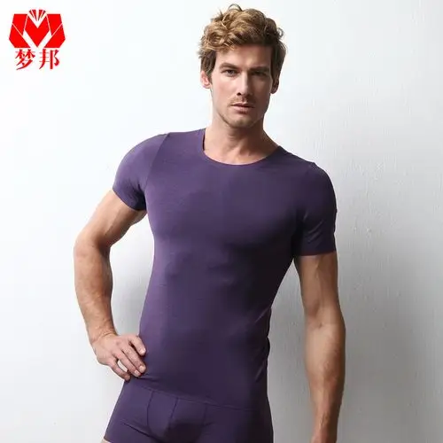 梦邦男士冰丝t恤无痕短袖超薄一片式锦纶速干男士内衣性感男背心