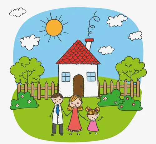 儿童卡通风格家庭插画矢量素材