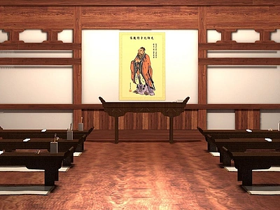 3d中式古代私塾孔庙学堂模型