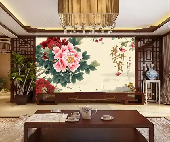 花开富贵电视背景墙psd模板
