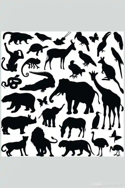 大象动物剪影矢量免抠元素素材