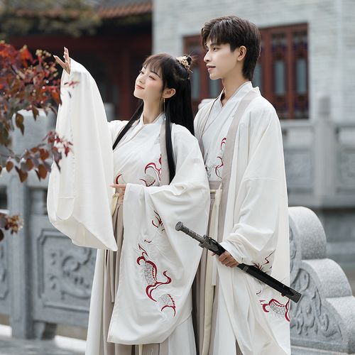 民族风原创绣花传统交领汉服男女款古装cp情侣民族服装