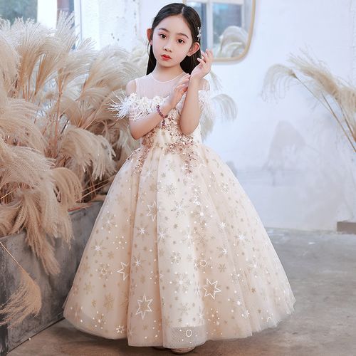 儿童生日礼服香槟色洋气高级质感公主蓬蓬裙钢琴演出礼服裙小女孩