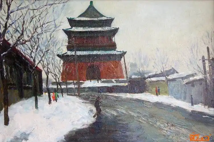 鼓楼初雪(麻布)