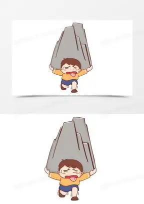 卡通手绘男孩承受不住压力负重前行元素