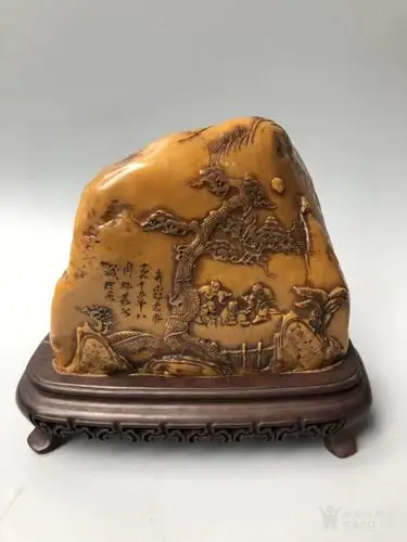 寿山石原石雕刻松下对弈图摆件