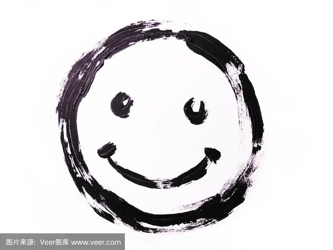 黑色笑脸画在白色背景上.难看的东西画.微笑的脸