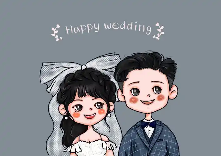手绘q版婚纱照