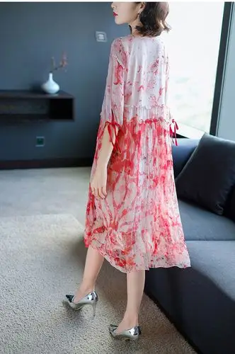 yld-h3309320夏季新款宽松显瘦仿真丝印花连衣裙(感恩特惠商品)