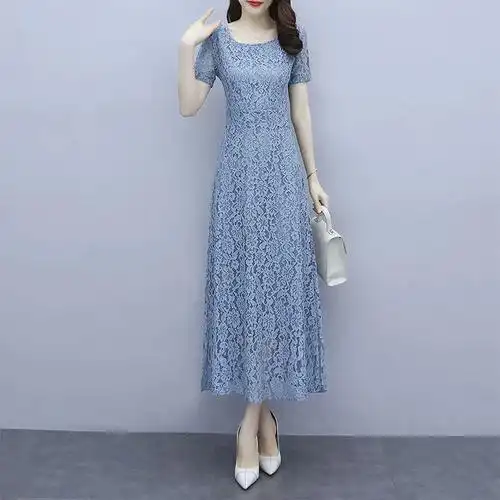 长款黑色高档蕾丝连衣裙女夏2024新款长裙连衣裙流行女士夏季韩版