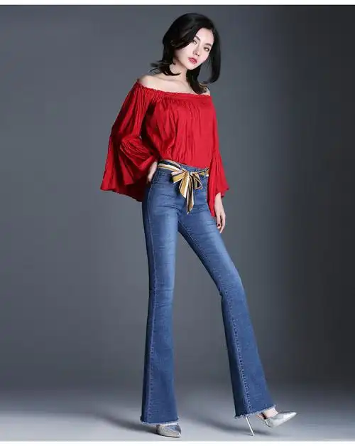 垂感喇叭牛仔裤女2018秋新款高腰长裤韩版显瘦超火毛边微喇叭裤女