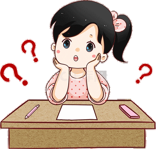 卡通学生思考疑问问号女孩做作业动图gif
