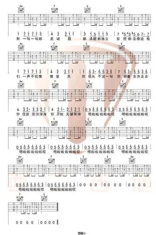 光吉他谱-陈粒-《光》c调原版六线谱-吉他弹唱教学1