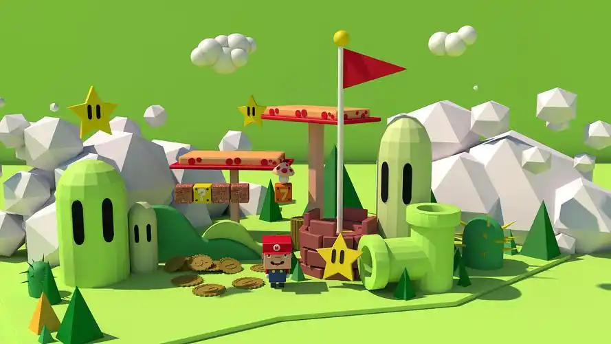 体素风的练习. 马里奥的花园里边是游戏场景.