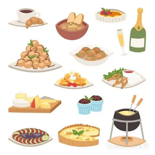 法国菜传统美食美味佳肴健康晚餐午餐大陆法国人美食碟矢量插图