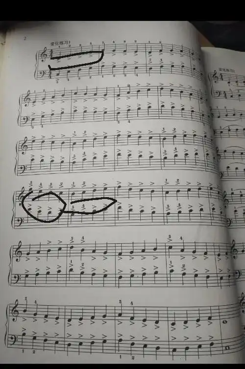 哈农第二条音符上的符号什么意思,画圈部分?