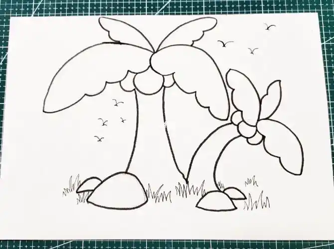 儿童画海边的椰子树