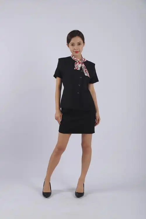 酒楼餐厅部长西装 公司酒店经理工作服 短袖夏季女装 黑色空姐领