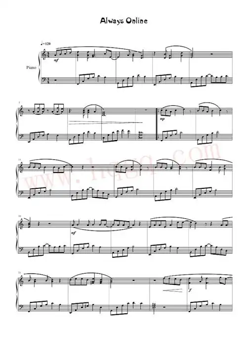 always online(精简版)-林俊杰钢琴谱-环球钢琴网