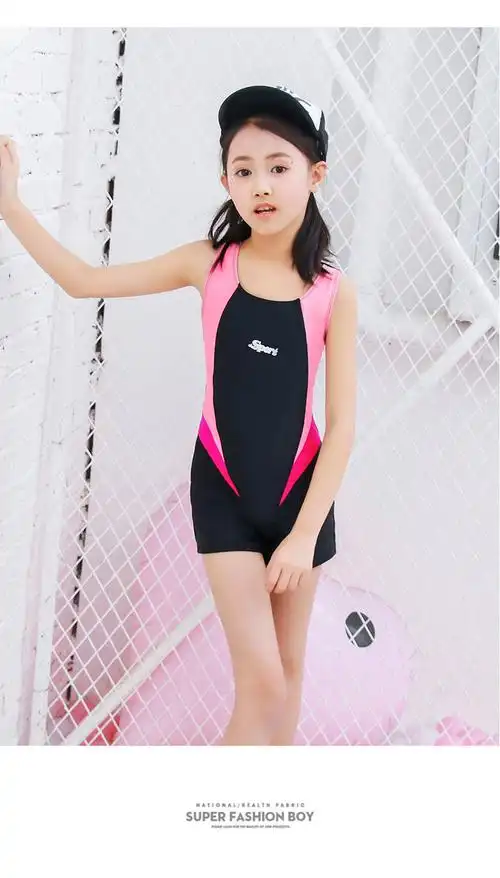 小孩子穿的女童泳衣中大童训练平角连体速干儿童游泳比赛运动小女孩