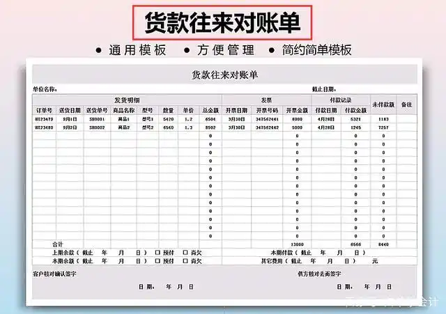 货款往来对账单