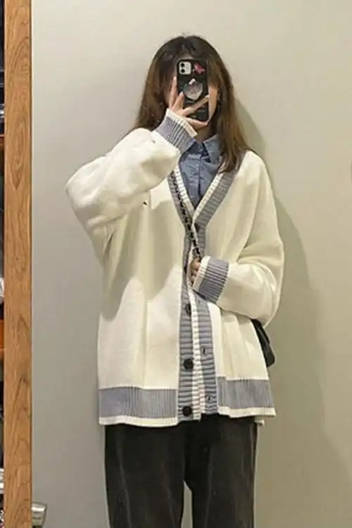 秋冬季酷盐小个子穿搭女韩版学院宽松针织开衫牛仔裤时尚套装