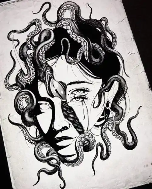 临摹双面人皮蛇女