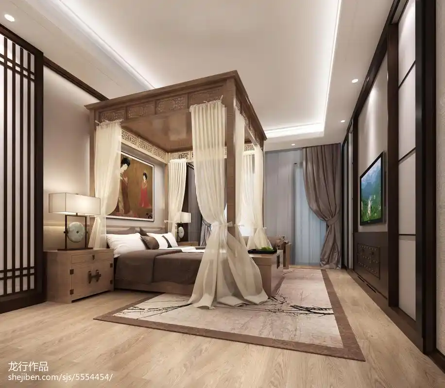 175㎡别墅豪宅卧室装修案例效果图-深圳市玺艺建筑装饰设计有限公司