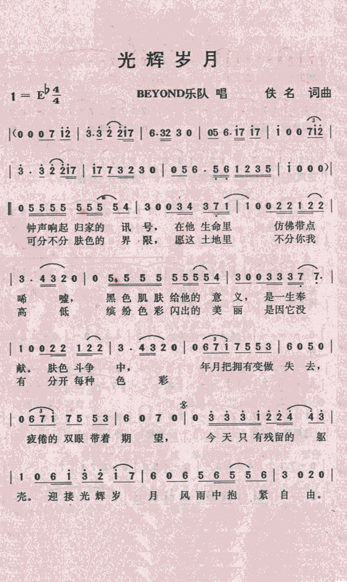 光辉岁月 beyond 歌谱 简谱