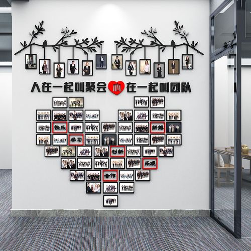 公司团队文化墙布置墙面装饰企业办公室员工风采照片荣誉墙展示墙