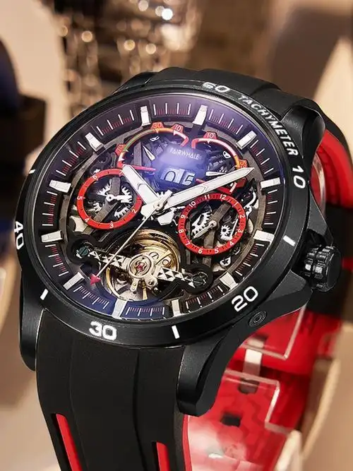 马克华菲开拓者学生潮流赛车手表陀飞轮镂空透底全自动机械表男士