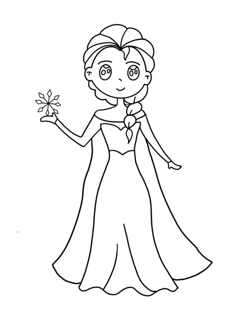 儿童画打卡7/100 《爱莎公主》(附线稿) 适合7岁以上小朋友