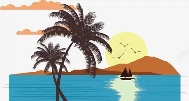 com 卡通 日落 日落插画 海边插画 背景 风景
