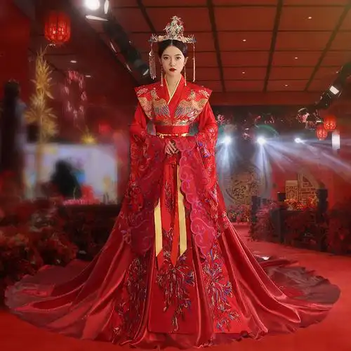 汉服中式婚纱礼服2022新款结婚红色嫁衣凤冠霞帔新娘婚纱