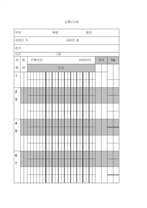 网球比赛记分表
