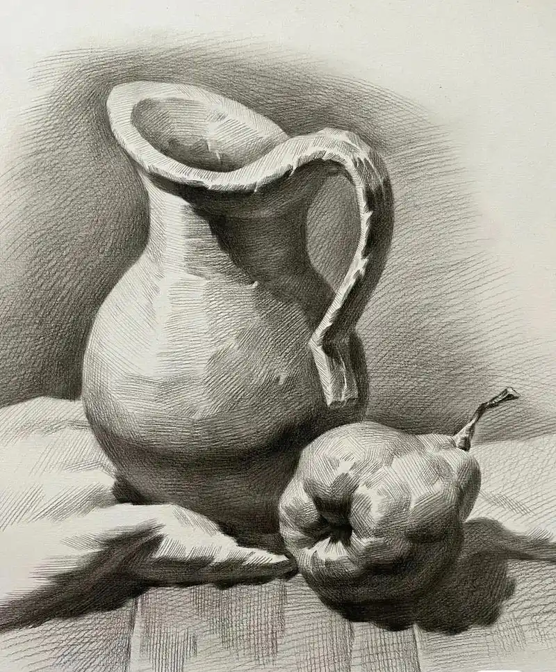 素描静物陶罐组合步骤图