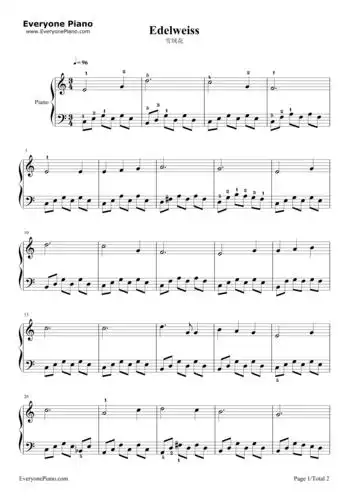 雪绒花五线谱预览1-钢琴谱文件(五线谱,双手简谱,数字谱,midi,pdf)