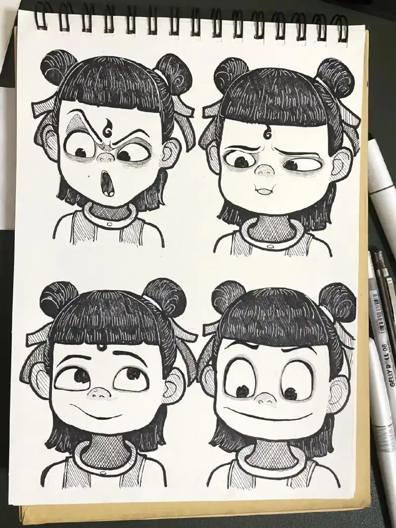 74天 哪吒.#手绘 #线描 #每日一画 - 抖音