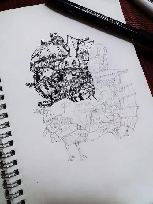 黑白手绘哈尔的移动城堡附过程