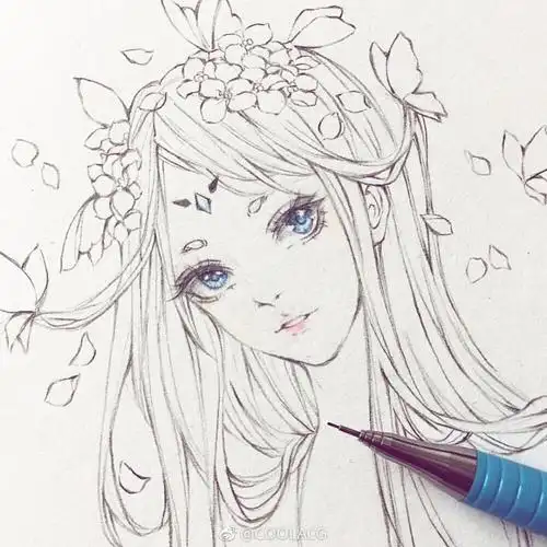 人物黑白动漫素材插画绘画线稿手绘女生男生长发短发转载