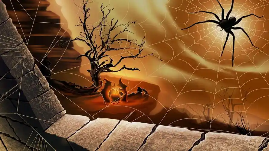 万圣节诡异阴森蜘蛛网恐怖蜘蛛图片桌面壁纸高清大图预览1920x1080
