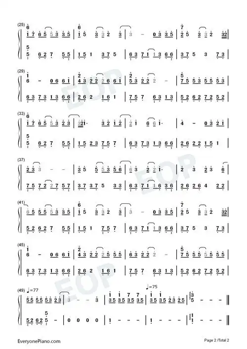 last dance-想见你插曲双手简谱预览2-钢琴谱文件(五线谱,双手简谱