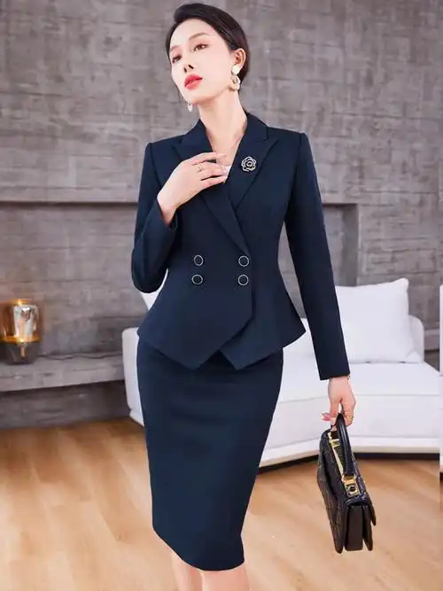 粉色西装 女2024春装 高级感职业装 时尚 修身 套裙商务工作服 - 女装