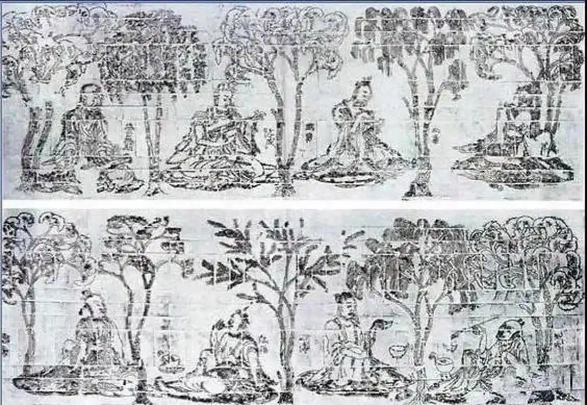 竹林七贤砖印模画(现藏南京博物院)  南朝.