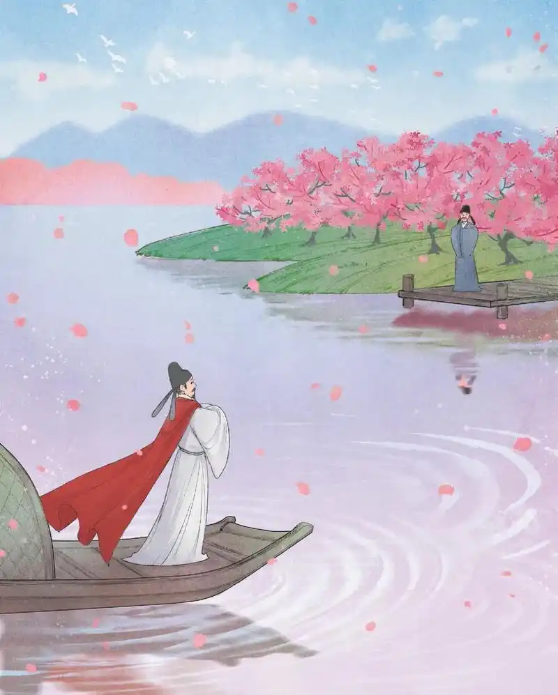 画一首诗—《赠汪伦》 赠汪伦 李白 唐 李白乘舟将欲行, 忽闻岸上踏