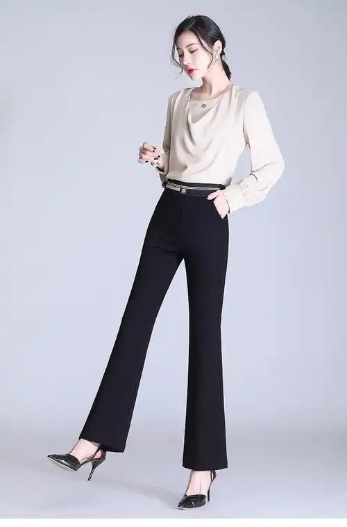 恒源祥喇叭裤女弹力西装裤2021夏季新款微喇裤修身显瘦九分休闲裤子