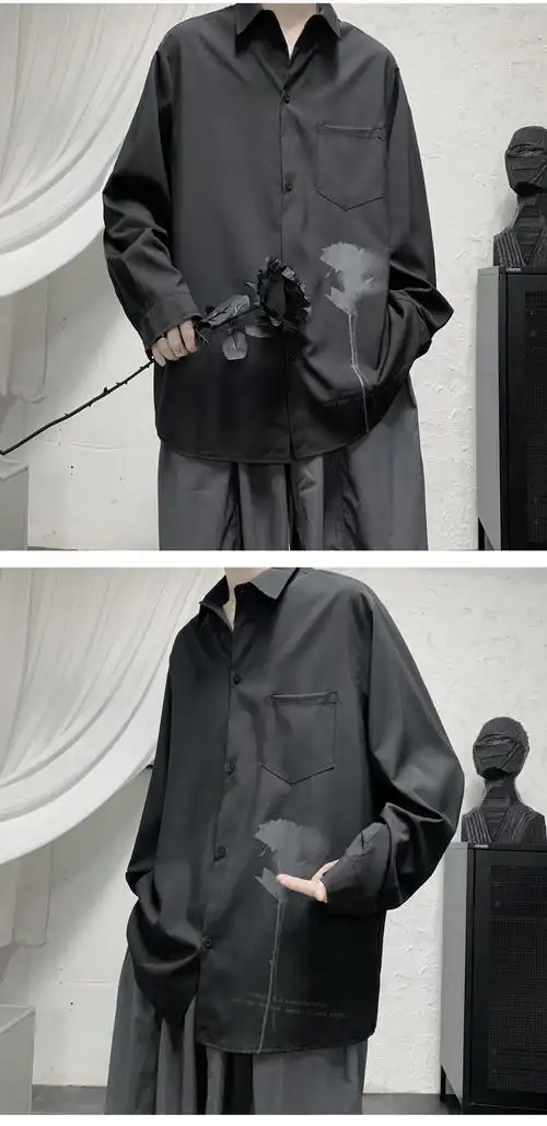 sijian冷淡风男装感恶棍衬衫男黑暗系oversize潮牌春季痞帅炸街衬衣