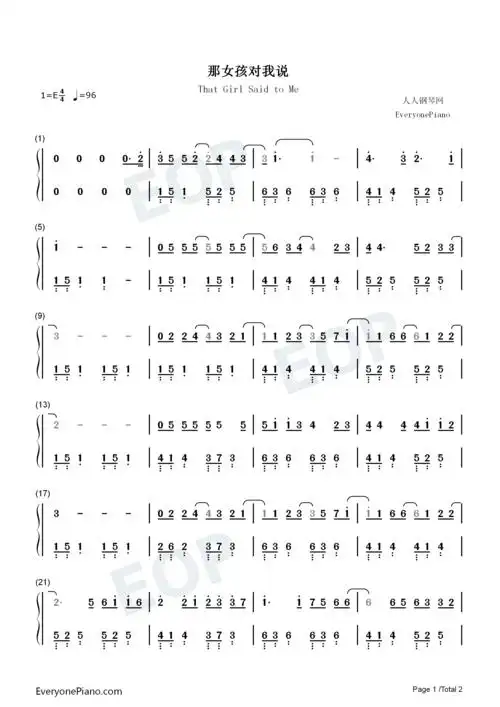 那女孩对我说-超级简单版双手简谱预览1